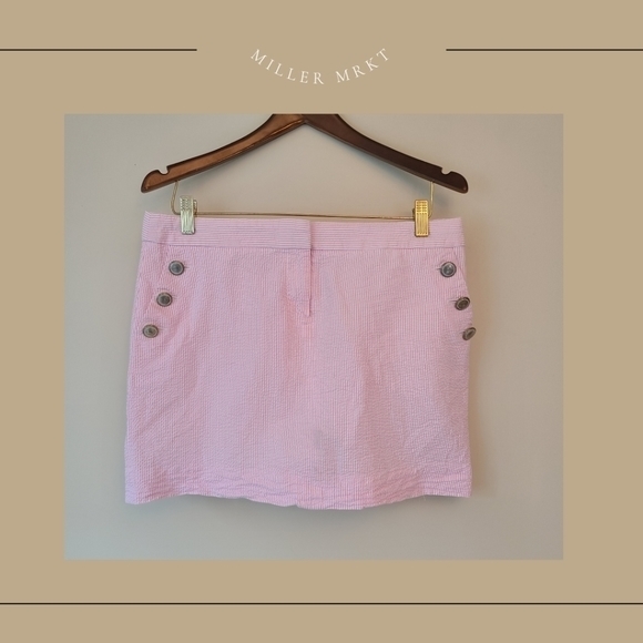 J. Crew Skirts J Crew Pink And White Seersucker Mini Skirt Poshmark